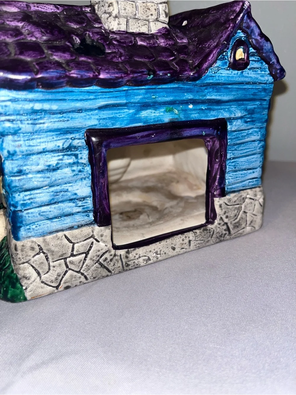 Vintage Russ Berrie Spooky Halloween Haunted House Ceramic Candle Holder Pre-Own